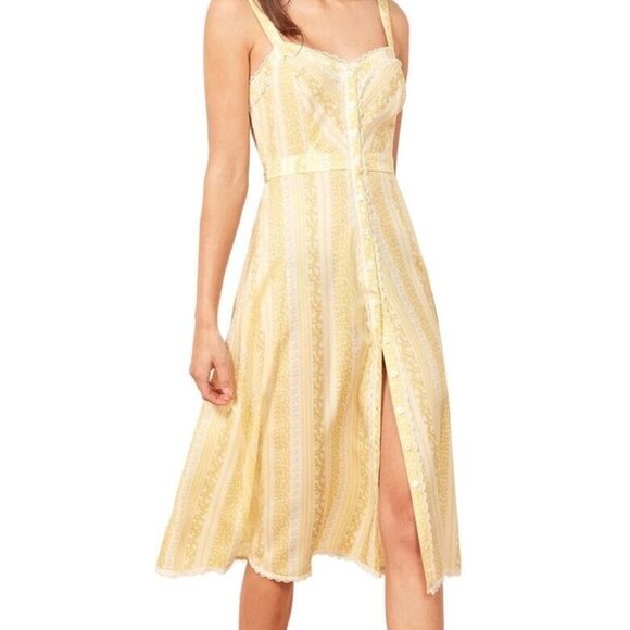 NWOT Reformation Sandalwood Midi Clara Dress, Floral, Button Front, Tie - 8 - Picture 7 of 9